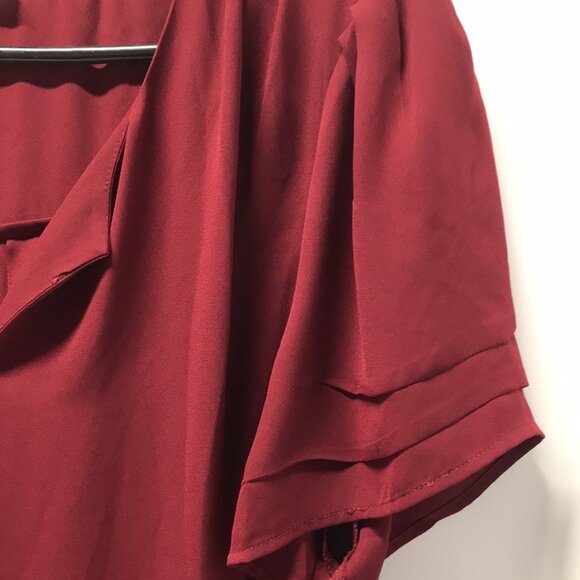 DR2 by Daniel Rainn Ruched Short Sleeve Blouse in Garnet - Picture 7 of 10